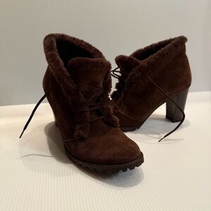 Franco Barbieri Fur Trimmed Suede Heels
